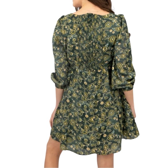 J Crew NWT Sweetheart Long Sleeve Mini Dress in Green Vintage Vines - Picture 5 of 13